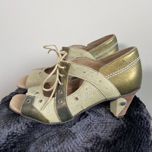 DKODE NWOT Lace Up Mary Jane Peep Toe Heels Two Toned Green Size 37 - Picture 3 of 7